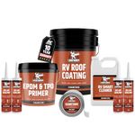 Liquid Rubber RV Roof Coating Solar Reflective Sealant Waterproof Trailer Roof Repair Kit Includes: RV Roof Coating 5 Gallon, EDPM Primer 1g, Smart Cleaner 1 Gallon, Seam Tape, Lap Sealant