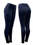 Riding Tights Equestrian Ladies Silicone Grip with Phone Pockets Horse Riding/Gym/Yoga Leggings Tights Breeches Equine (as8, Waist, Numeric_28, Regular, Regular, Navy, UK 10, Skinny)