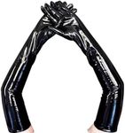 KLVEU Black Leather Gloves Long for Women Stylish Punk Style Leather Long Gloves for Party Versatile and Stretchable(M)