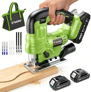TaskStar Cordless Jig Saw Tool - with Dual 2.0Ah Batteries, 9 Blades, 0–45° Bevel Cutting, 4 Orbital Settings, LED Light, Lightweight Electric Jigsaw for Wood, Metal & Plastic, Straight & Curved Cuts