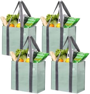 VENO 4 Pack Reusable Grocery Bags and Shopping Bags with Handles and Hard Bottom, Compact Convenience Size. Foldable, Durable, Heavy Duty Utility Tote - Perfect for Shopping Cart (Light Green, 4 Pack)