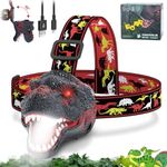 Nitigo Dinosaur Headlamp for Kids Flashlight Rechargeable Led Headlights Roar & Silent Mode, T-Rex Dinosaur Toys, Camping Gear, Gifts for Boys Girls Adults