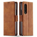 EYZUTAK Premium PU Leather Flip Folio Case for Samsung Galaxy Z Fold 3 5G, Protective Case with Kickstand Card Slot Holder Hidden Magnetic Closure Shockproof Durable Wallet Cover - Brown