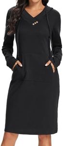 Kimmery Teacher Clothes, Woman Fall Basic Long Sleeve Athletic Knee Length Hoodie with Pocket Cool Black Solid Drawstring Button Sweatshirt Flattering Trendy Pullover Streetwear Medium