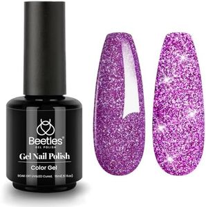 beetles Gel Polish Reflective Gel Nail Polish Purple Glitter Nails, 15ML Diamond Gel Aurora Borealis Color Soak Off Sparkle Gel Polish Uv Nail Lamp Nail Art Manicure Salon DIY at Home