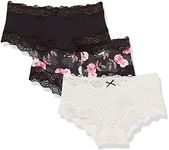 Maidenform Womens Hipster Underwear, Low-Rise Cheeky Panty, Scalloped Lace Hipster Panty, 3-Pack, Black/Pearl Dot Print/Oil Flower Black