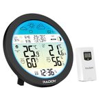 Raddy DT7 Weather Station, Indoor Outdoor Thermometer Hygrometer, Home Weather Stations with Large HTN Color Display, Extra Sensor, Atomic Clock, Sunset/Sunrise Time, Weather Forecast, Alerts