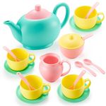 JOYIN 18PCS Pretend Tea Party Set Play Food Accessories BPA Free, Phthalates Free, Plastic Tea Set, Mini Kitchen for Kids, Gifts for Toddler Boys Girls Ages 1,2,3,4,5,6 Years Old