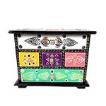 Apka Mart The Online Shop Vintage Jewelry Box | Multi-Tiered Wooden Small Chest | Organizer for Rings, Necklace, Earrings, Makeup, Dressing Table Decor & Gifts - 9 Inch (Wood, Multicolor)