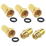 Ainkou 6pcs F-type Connector Kit for Coaxial Cable Extension or Repair 4 Pcs RG6 Plug Connector and 2 pcs Female Coupler for SKY Freesat Virgin Media - Gold