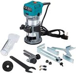 Palm Router Trimmer Woodworking Joiners Tool, Compact Wood Router Hand Trim Router with Trimmer Base, Straight Guide, Trimmer Guide,Template Guide,2 Collets 1/4"(6.35mm) and 3/8" etc.