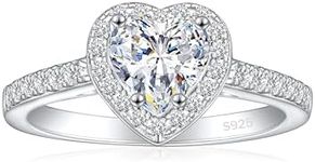 JALOKIVI 1CT 925 Sterling Silver Engagement Rings for Women Heart Cut Halo Cubic Zirconia Promise Rings for Her Size 4