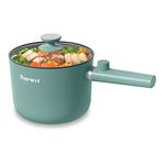 Topwit Electric Cooker, 1.5L Ramen Cooker, Portable Non-Stick Frying Pan, Cooking Pot for Pasta, Steak, BPA Free, Ramen Pot with Dual Power Control, Over-Heating & Boil Dry Protection, Green