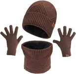 MAYLISACC Winter 3Pcs in 1 Warm Thick Knit Beanie Hat Long Scarf and Touchscreen Driving Gloves Set for Men