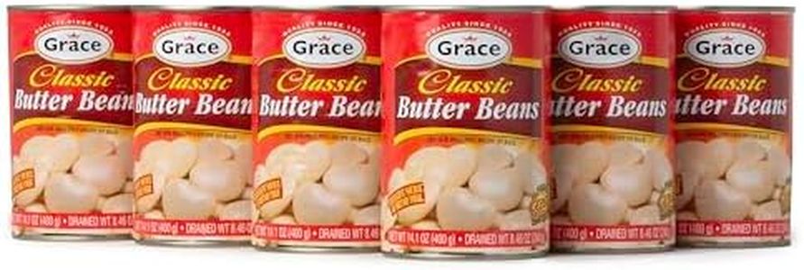 Grace Butter Beans 14oz - 6 Pack Canned Butter Beans - Source of Plant Based Protein & Fiber, Gluten Free, Low Fat - Giant White Beans Canned - Canned Lima Beans - Gigante Beans Alternative - Habas Grandes