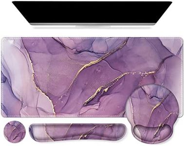 iCasso Purple Mouse Pad with Wrist Support, 4in1 XXL Large Gaming Mousepad + Keyboard Wrist Rest+Mouse Wrist Rest+Coaster, Ergonomic Design Desk Mat for Home Office Table Computer-Purple Marble