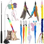 Simpeak 12PCS Cat Toys Feather Teaser Cat Toy, 2PCS Retractable Cat Wand Toys Cat Feather Sucker Toy, 10PCS Replacement Kitten Toys Interactive Catcher Teaser and Funny Exercise for Cats