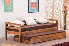 Gourav Wood Mart Single Size Solid Wood Trundle Bed | Sofa Cum Bed | Single Size Bed for Bedroom | Multipurpose Storage Bed- Honey Teak