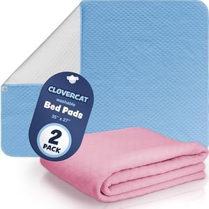 [Upgrade] CLOVERCAT 2 Pack Large Size 35x27” Bed Pads Washable Waterproof Mattress Protector, Reusable Incontinence Pee Pads for Bed Wetting Toddlers, Adults, Elderly, Women or Kids, Children