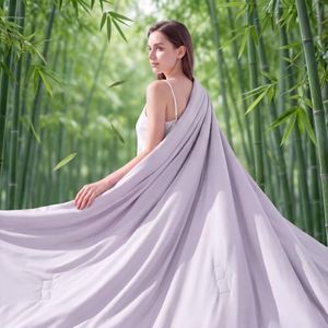 JSELF Cooling Comforter, 100% Viscose Derived from Bamboo Filling Summer Blanket for Hot Sleepers with Cool Fabric, Lightweight, Breathable & Machine Washable, 68"×90", Purple