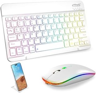 Bluetooth Keyboard and Mouse Combo for iPad - Rechargeable RGB Wireless Keyboard & Mouse with 7-Color Backlit Compatible with iPad 10th/9th/8th Gen, iPad Pro/Air/Mini (White)