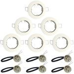 KingYH 6 Pack Round Recessed Spotlights Trim Ring Fitting GU10 Light Mounting Frame with GU10 Lamp Holder for Ceiling Spotlight MR16 and 50 mm Bulb Halogen Light Fitting White