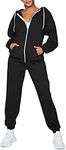 TOLENY Women's 2 Piece Sweatsuit Outfits Zipper Up Hooded Sweatshirt Jogger Pants Sets Tracksuit with Pockets, Black, Medium