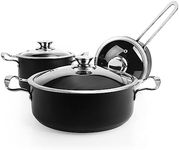 Stainless Steel Cookware Set, Black 6-Piece Pot Set, Kitchen Cookware Sets with Glass Lids, Stay-Cool Handle, Oven Safe, Works with Induction, Electric and Gas Cooktops