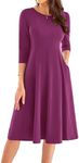 GRACE KARIN Casual Dresses for Women Pleated A Line Dress 2024 Fall 3/4 Sleeve Flowy Swing Midi Tshirt Dresses Mulberry M