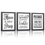 CHDITB Framed Funny Bathroom Wall Art Decor Black&White Words Print Humorous Quotes Painting,Canvas Toilet Rules Art Picture For Washroom Bathroom Decor (3 PCS 8X10inch)