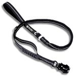 Heavy Duty Tactical Dog Leash with Quick Release Frog Clip Carabiner – 4-6FT Stretch Bungee&Vehicle Seatbelt Clip – Highly Reflective Training Lead – Secure Dual Handles – Medium&Large Breeds - Black