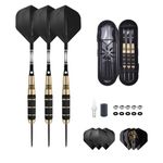 Jsdoin Professional Steel Tip Darts Set, 3 Pack 24g Brass Dart Set With Darts Stems Flights + 50pcs Rubber O-Rings + 20pcs Spring Rings + 2 Style Flights + 1pcs Dart Sharpener + Dart Tool