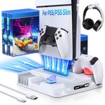 FASTSNAIL Cooling Stand for PS5/PS5 Slim Disc & Digital, Fast Charging Station for Dual Sense/Edge Controller with Cooling Fan, Headset Holder, 8 Game Slot, Accessories for PlayStation 5/Slim Console