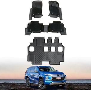 ASUGO 3-Row Floor Mats Compatible with Mitsubishi Pajero Sport 7 Seats 2015-Onwards, Double-Layer Car Mats with Door Sill Coverage, All-Weather Heavy Duty Carpet Liners