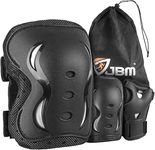 JBM Kids & Adults Cycling Roller Skating Knee Elbow Wrist Protective Pads-Black/Adjustable Size, Suitable for Skateboard, Biking, Mini Bike Riding and Other Extreme Sports