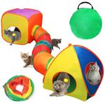 Mfsdai 3 in 1 Cat Tunnel Indoor Enclosure Playpen,Foldable Pop up Cat Cubes with Storage Bag,Interactive Cat Play and Hides Toy for Kitten Rabbit Bunny Ferret(Rainbow)