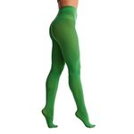 Frola Tights for Women 80 Denier Semi Opaque Solid Color Footed Pantyhose Ladies Tights(L-XL,Clover Green)