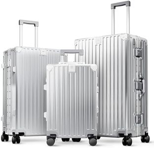 ALPHA CAMP 3 Piece Luggage Sets With Layer Dual Aluminum Frame,TSA Spinner Wheels, 3-Layer PC Hardside Carry on and Checked Hardside Zipperless Suitcase Sets,Type-C USB Charging Port, Cup Holder