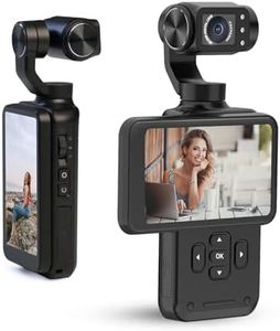 Small Vlog Camera, 5K Pocket Video Camera with 3.5 Inch Rotating Touchscreen, HD 3 Axis Stabilization,Travel Vlogging, Following Faces and Clear Footage