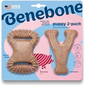 Benebone Puppy 2-Pack Dental Chew/Wishbone Dog Chew Toys, Made in USA, Real Bacon Flavor