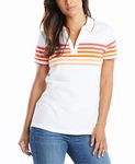 Nautica Women's Classic Fit Striped V-Neck Collar Stretch Cotton Polo Shirt, Hibiscus, Large