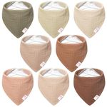 Bearmoss Muslin Baby Bibs 8 Pack 100% Cotton Baby Bandana Drool Bibs for Unisex Baby Girls Boys Drooling and Teething (Coconut Mocha)