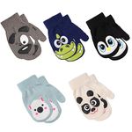 Peecabe Toddler Mittens Baby Boys Knitted Gloves Kids Stretch Mittens Soft Toddler Gloves For Girls Fall Winter (1-4T, Cartoon 5-Pack)