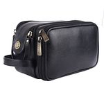 HAMMONDS FLYCATCHER Genuine Leather Toiletry Bag For Men And Women - Travel Organizer With Multiple Compartments, Black Kit Bag For Shaving, Toiletries, And Grooming - Shaving Kit Bag For Men, 13.5 Cm