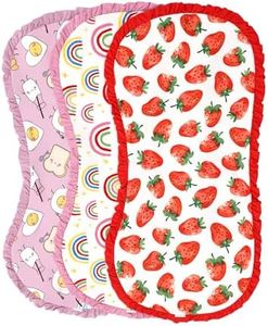 DREAMHALO Burp Cloths for Baby Girls,3-Pack Extra Absorbent Burping Cloth Baby Washcloths Towel for Unisex, Viscose Made from Bamboo Strawberry/Rainbow/Pink Egg One Size