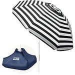 OutdoorMaster Beach Umbrella with Sand Bag - 6.5ft Beach Umbrella with Sand Anchor, UPF 50+ PU Coating with Carry Bag for Patio and Outdoor - Navy Striped