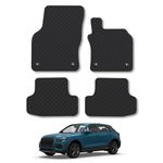 Rubber Car Mats Compatible with Audi Q2 (2017+) Tailored Fit Rubber Floor Mats Set Accessory Black Custom Fit 4 Pieces with Clips - Anti-Slip Backing, Heavy Duty & Waterproof