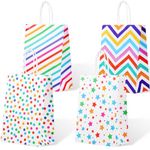 24 Pcs Kraft Paper Rainbow Party Favor Bags with Handle, Stickers Assorted Colors Cute Dots Stars, Small Gift Bags Bulk, Goodie Bags for Kids Birthday, Wedding, Baby Shower, Crafts and Party Supplies