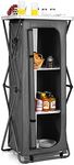 Goplus Folding Camping Storage Cabinet, Pop Up Outdoor Camping Kitchen Station with Large 3-Tier Storage Organizer, Carry Bag, Easy Set Up Portable Compact Camping Table for BBQ Picnic Backyard (55'')