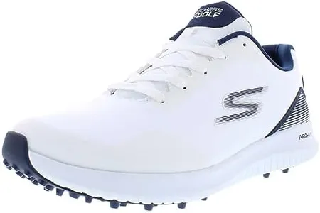 Skechers Men's Max 2 Arch Fit Waterproof Spikeless Golf Shoe Sneaker, White/Navy, 12